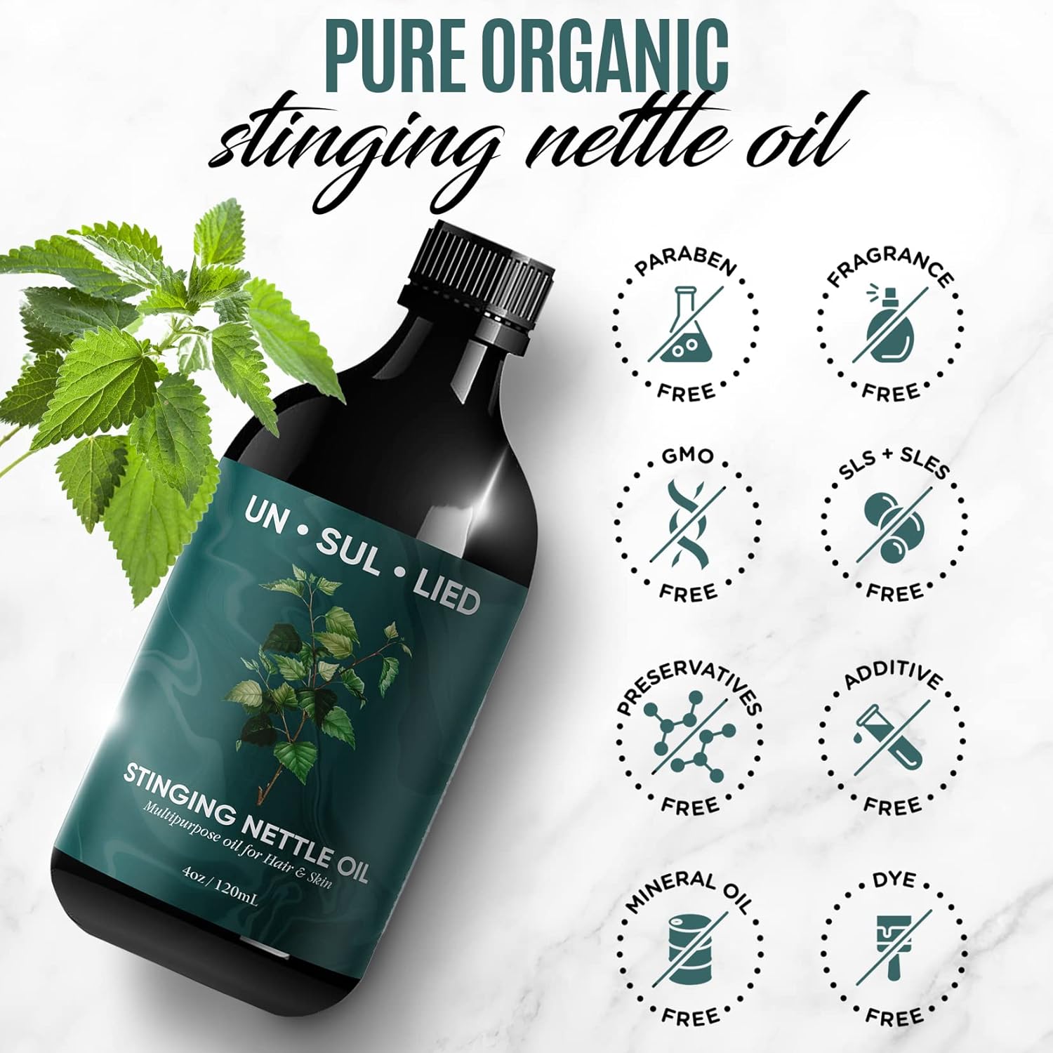 Natural Stinging Nettle Oil for Hair Growth and Skin Care - Multipurpose Formula for Men and Women - 4 oz Bottle