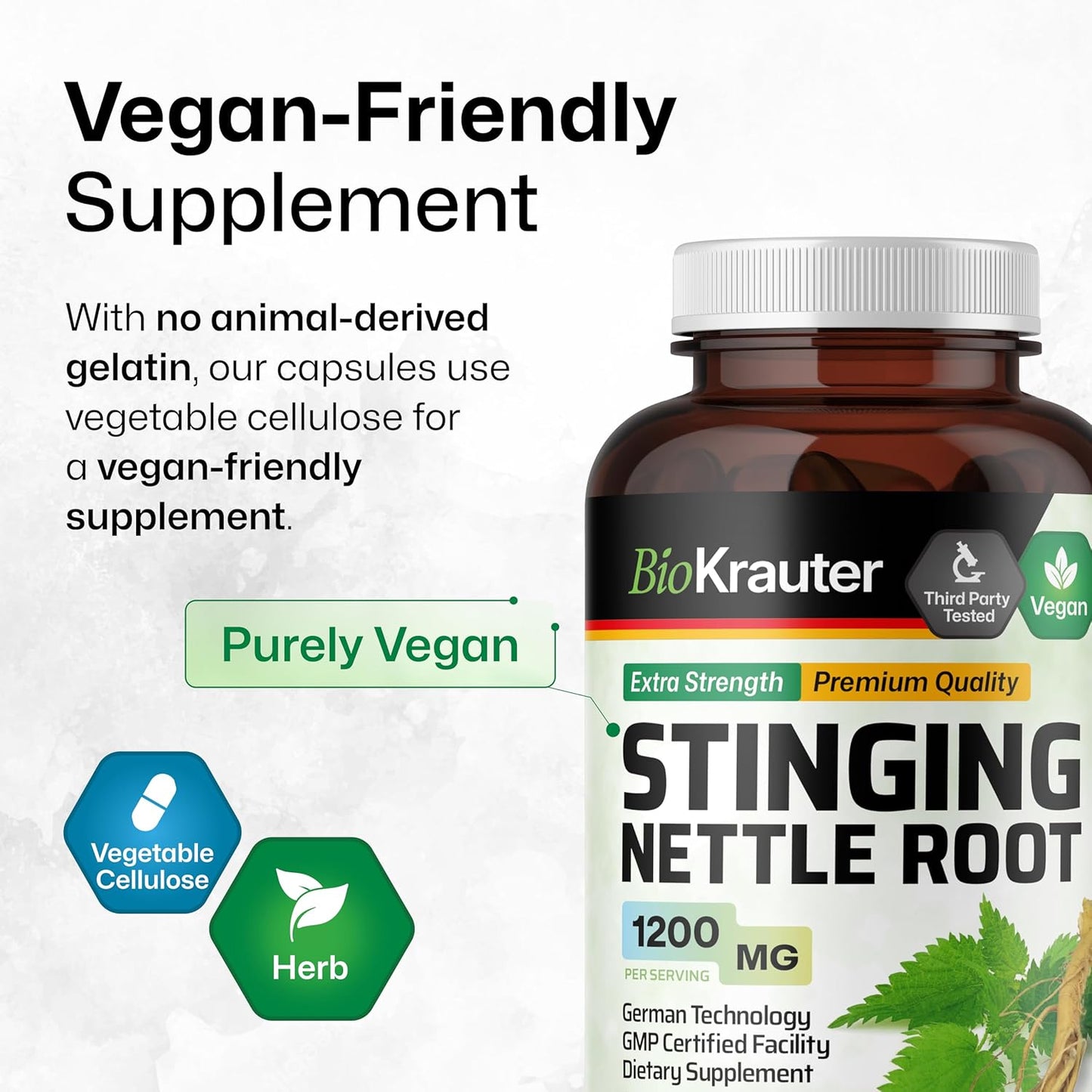 Natural Stinging Nettle Root Powder Capsules for Urinary Tract Support - 1200 mg, 250 Caps - Organic Nettle Dioica Supplement