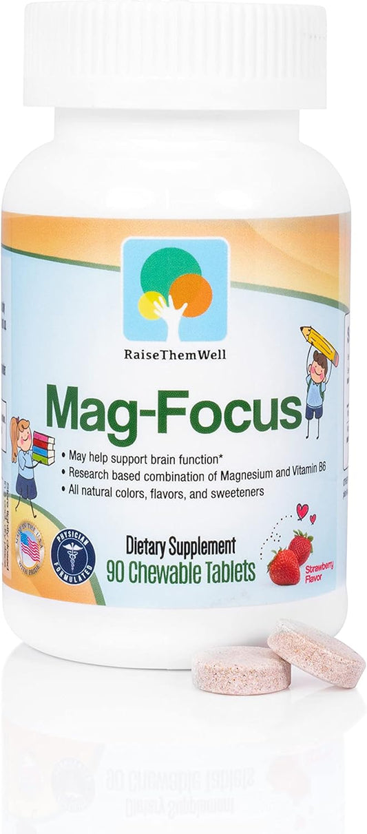 Natural Strawberry Flavored Magnesium Focus Supplement for Kids - 90 Chewable Tablets by Raise Them Well - BoostGo Australia