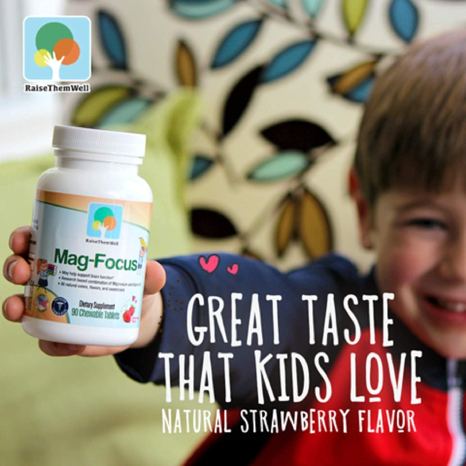 Natural Strawberry Flavored Magnesium Focus Supplement for Kids - 90 Chewable Tablets by Raise Them Well - BoostGo Australia