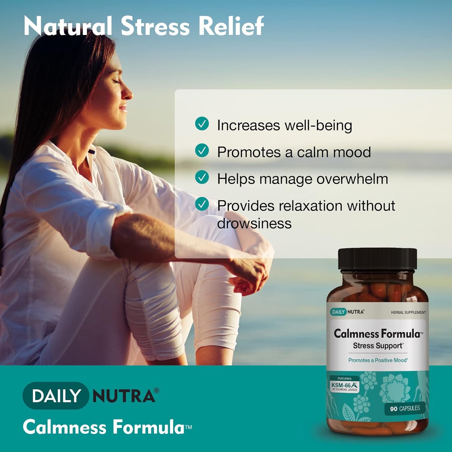 Natural Stress and Worry Support Supplement with KSM-66 Ashwagandha (90 Capsules) | Promotes Calm Mood | DailyNutra Formula for Effective Anxiety Relief