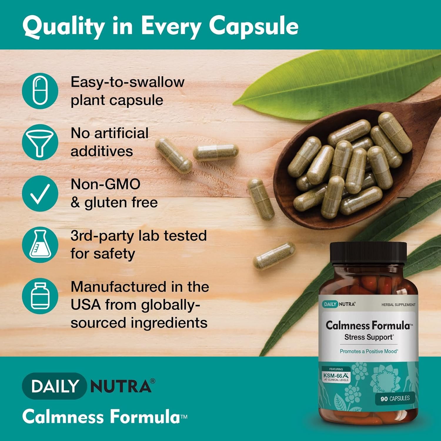 Natural Stress and Worry Support Supplement with KSM-66 Ashwagandha (90 Capsules) | Promotes Calm Mood | DailyNutra Formula for Effective Anxiety Relief