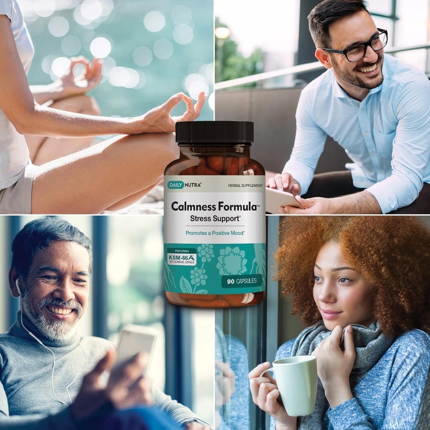 Natural Stress and Worry Support Supplement with KSM-66 Ashwagandha (90 Capsules) | Promotes Calm Mood | DailyNutra Formula for Effective Anxiety Relief