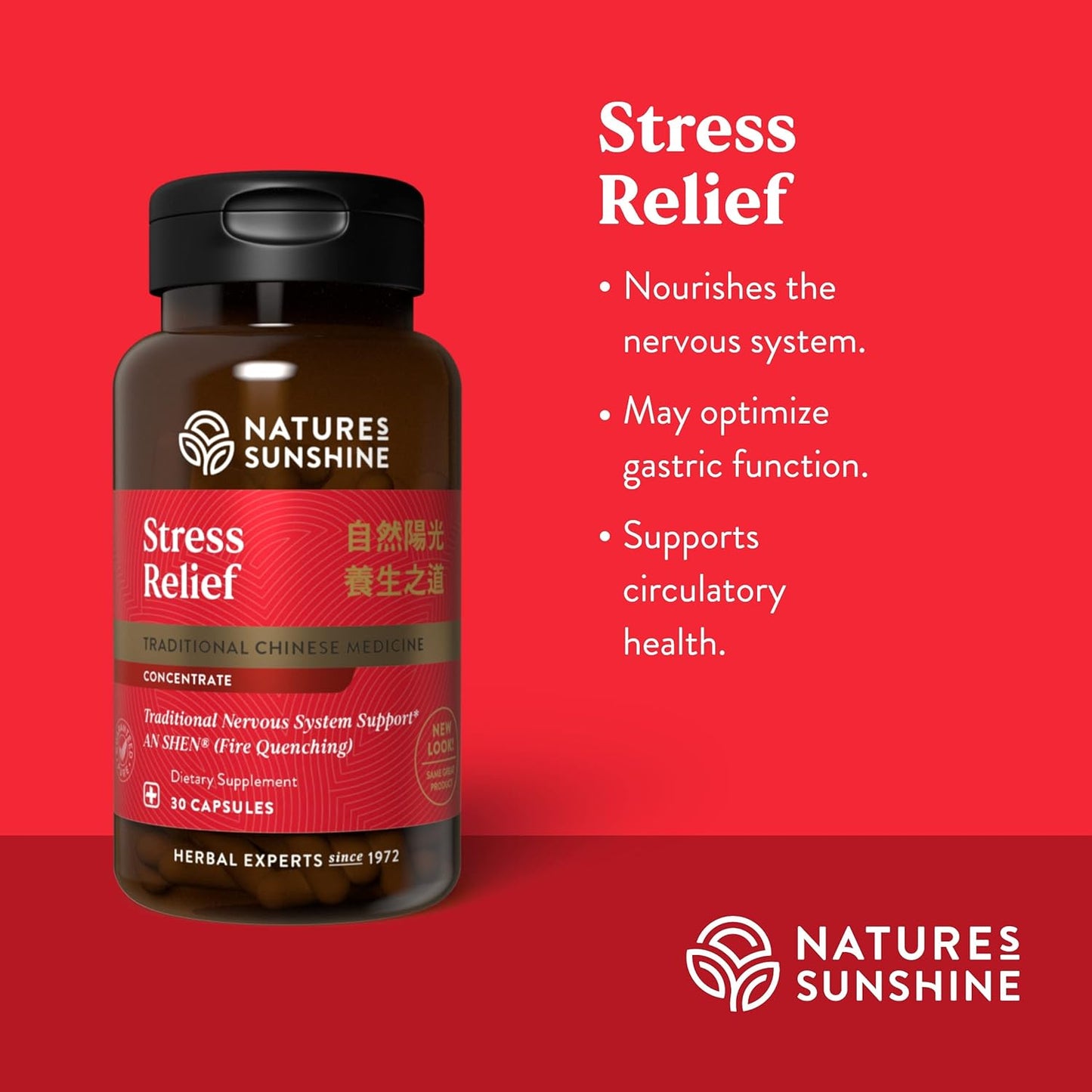 Natural Stress Relief Capsules with Chinese TCM Concentrate - Nourishes Nervous System, Supports Circulatory Health, 30 Caps