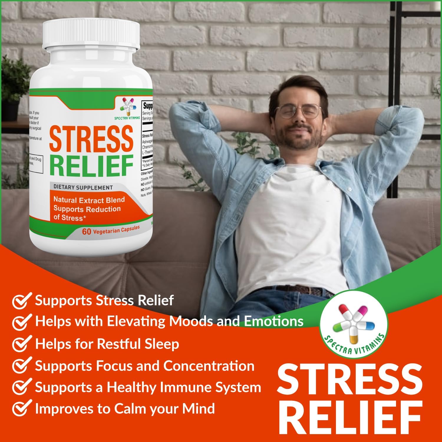 Natural Stress Relief Supplement for Adults with Ashwagandha and Herbal Formula - 60 Capsules, Focus and Energy Support - BoostGo Australia