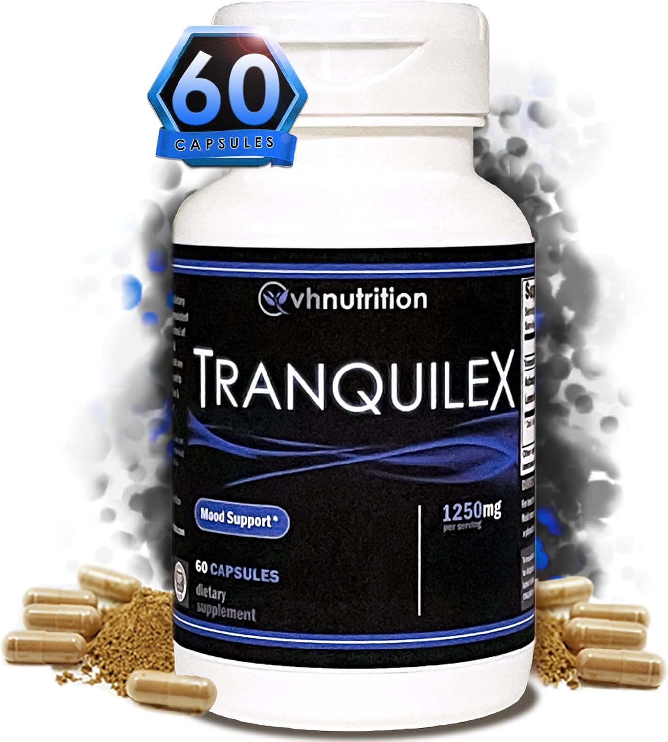 Natural Stress Relief Supplement with Ashwagandha, Passion Flower, Kava Kava, Lemon Balm, Licorice Root, and Lavender - 60 Capsules