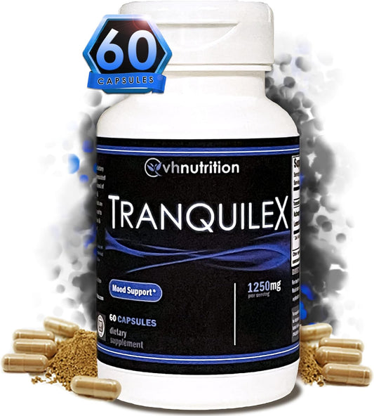 Natural Stress Relief Supplement with Ashwagandha, Passion Flower, Kava Kava, Lemon Balm, Licorice Root, and Lavender - 60 Capsules