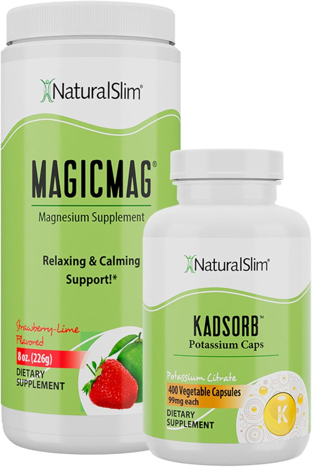 Natural Stress & Sleep Support with Magnesium Powder & Potassium Capsules - Electrolyte Balance & Metabolism Aid - RelaxSlim Dynamic Duo
