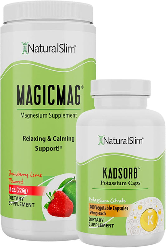 Natural Stress & Sleep Support with Magnesium Powder & Potassium Capsules - Electrolyte Balance & Metabolism Aid - RelaxSlim Dynamic Duo