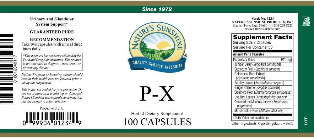 Natural Sunshine P-X Capsules - 100 Count - Herbal Digestive Support Supplement