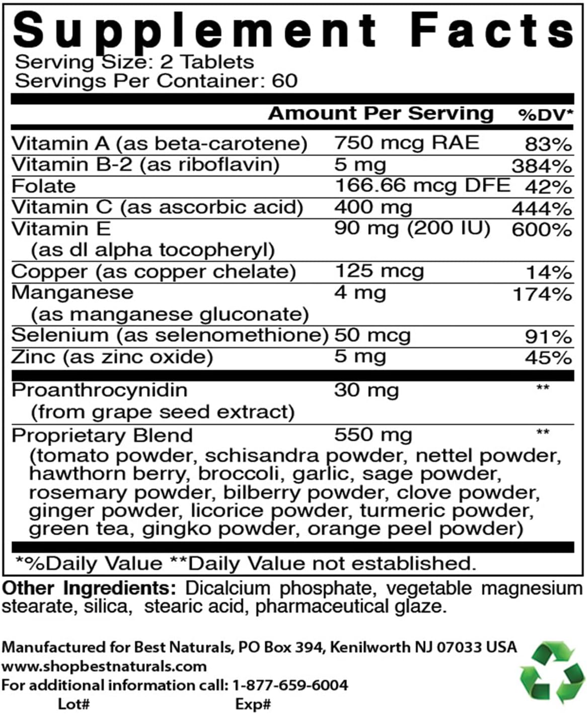 Natural Super Antioxidant Formula - 120 Tablets for Ultimate Health Support