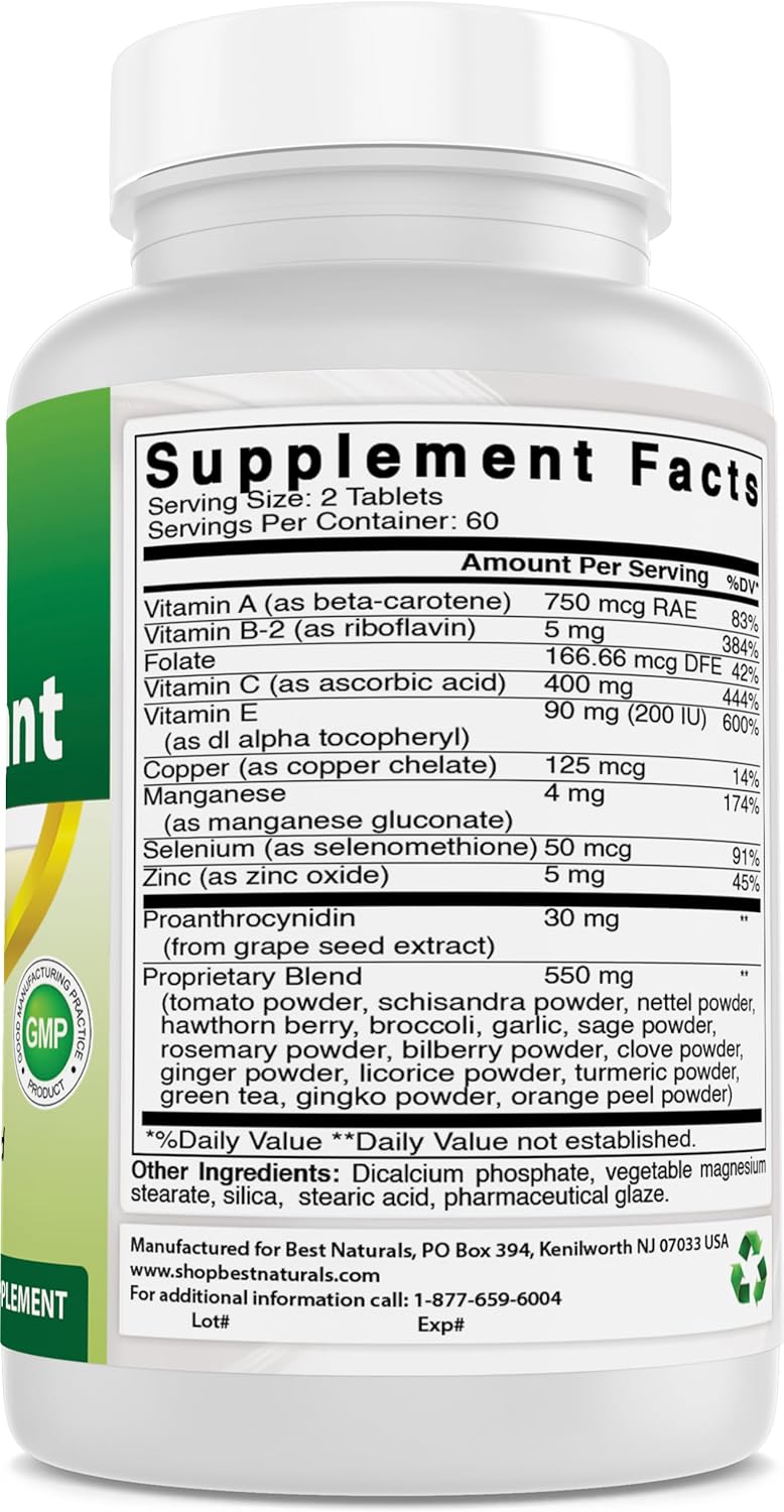 Natural Super Antioxidant Formula - 120 Tablets for Ultimate Health Support