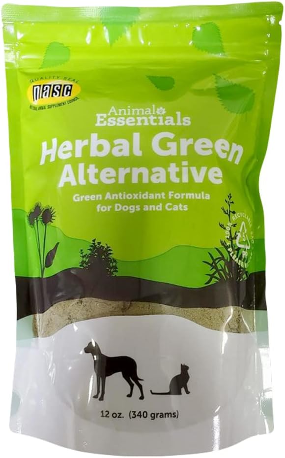 Natural Super Greens Powder Herbal Supplement for Dogs & Cats - 12 Oz - Spirulina, Antioxidants, Chlorophyll - Animal Essentials