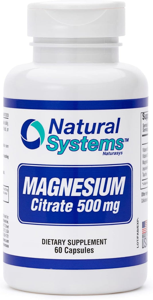 Natural Systems Magnesium Citrate Supplement 500mg - 60 Capsules for Muscle Calm & Constipation Relief - Magnesium Citrate Powder for Natural Slimming