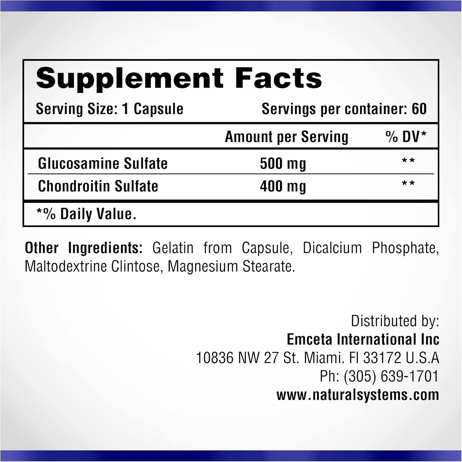 Natural Systems Naturasys Glucosamine Chondroitin Capsules - Joint Support Supplement - Vegan Formula - 60 Capsules