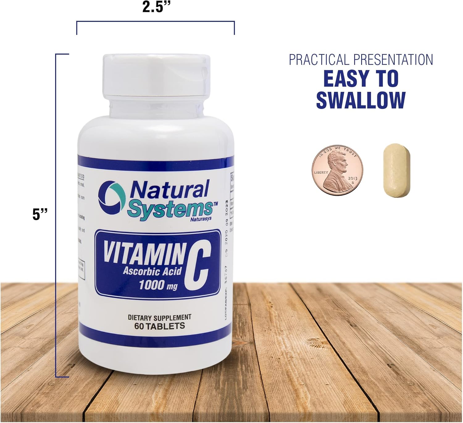 Natural Systems Naturasys Vitamin C 1000mg Tablets - 60 Count - Immune Support Supplement with Ascorbic Acid - Made in USA