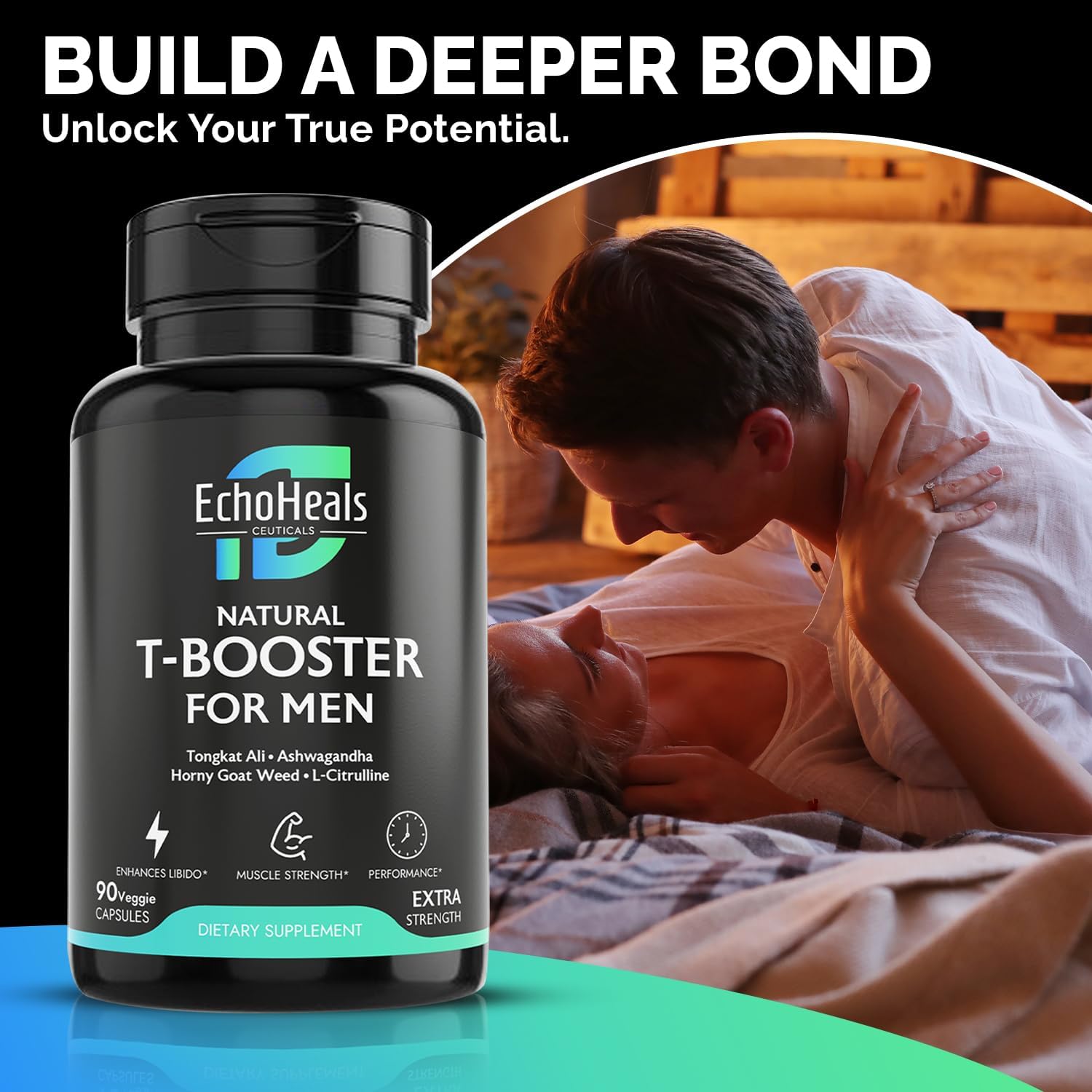 Natural T-Booster for Men - Energy & Vitality Support, 90 Veggie Capsules by EchoHeals CEUTICALS