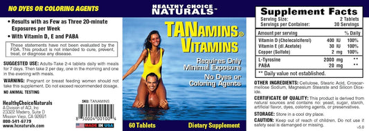 Natural Tanning Vitamins for Darker Tans - Healthy Choice Naturals Tanamins (2 Bottles, 120 Count)