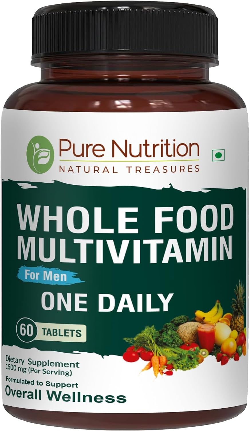 Natural Treasures Whole Food Multivitamin for Men 1500mg - Plant Based Men's Multivitamin - 60 Tablets, 2 Month Supply