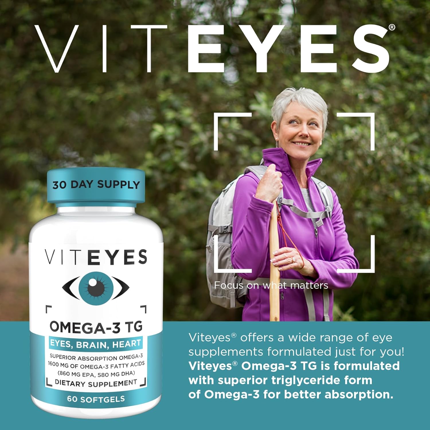 Natural Triglyceride Fish Oil Formula for Eye & Heart Health, 60 Count