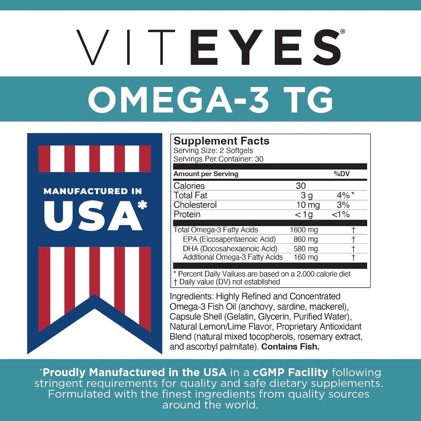 Natural Triglyceride Fish Oil Formula for Eye & Heart Health, 60 Count
