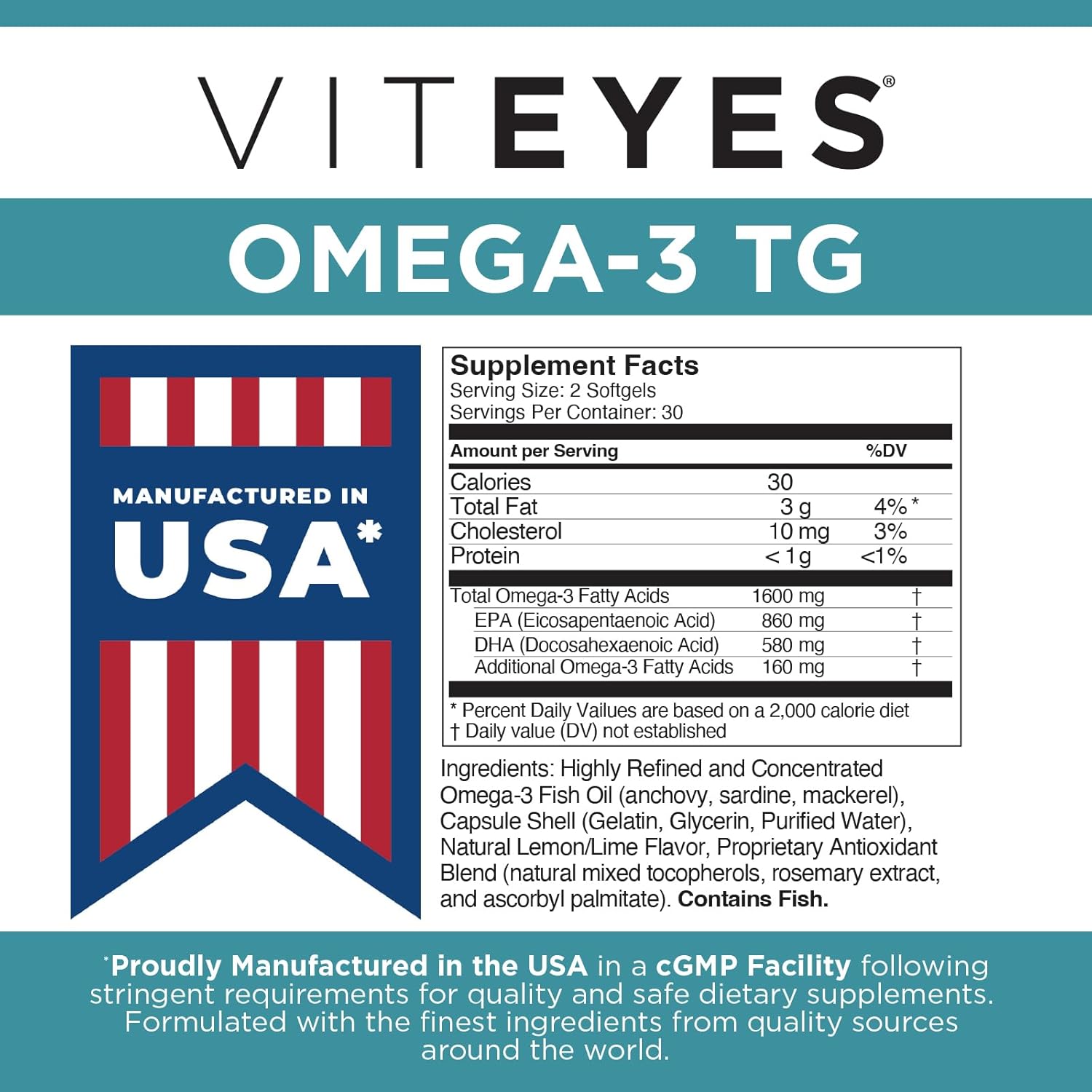 Natural Triglyceride Fish Oil Formula for Eye & Heart Health, 60 Count