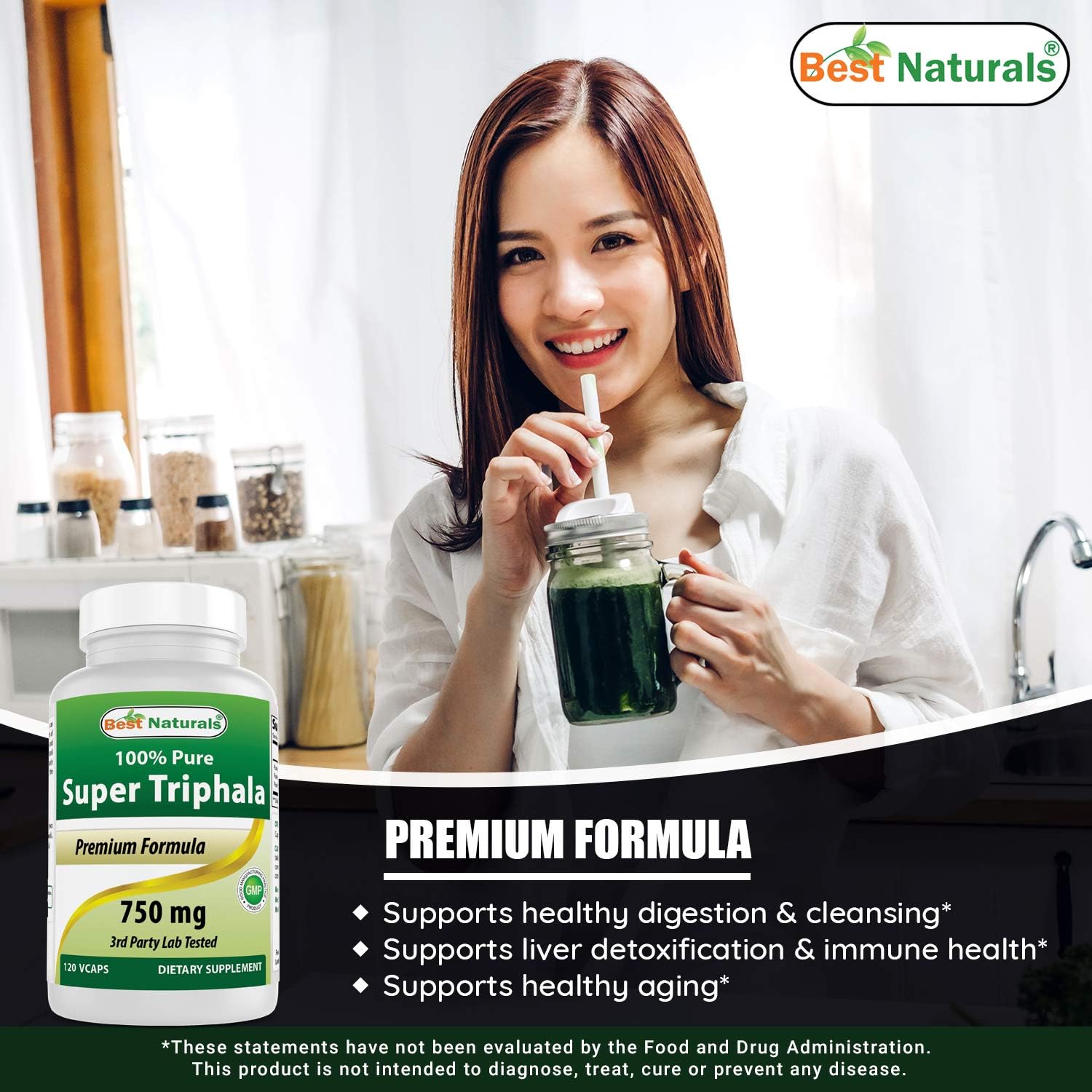 Natural Triphala 750 mg with Magnesium Chloride 520 mg - Top Quality Supplement for Digestive Health and Wellness