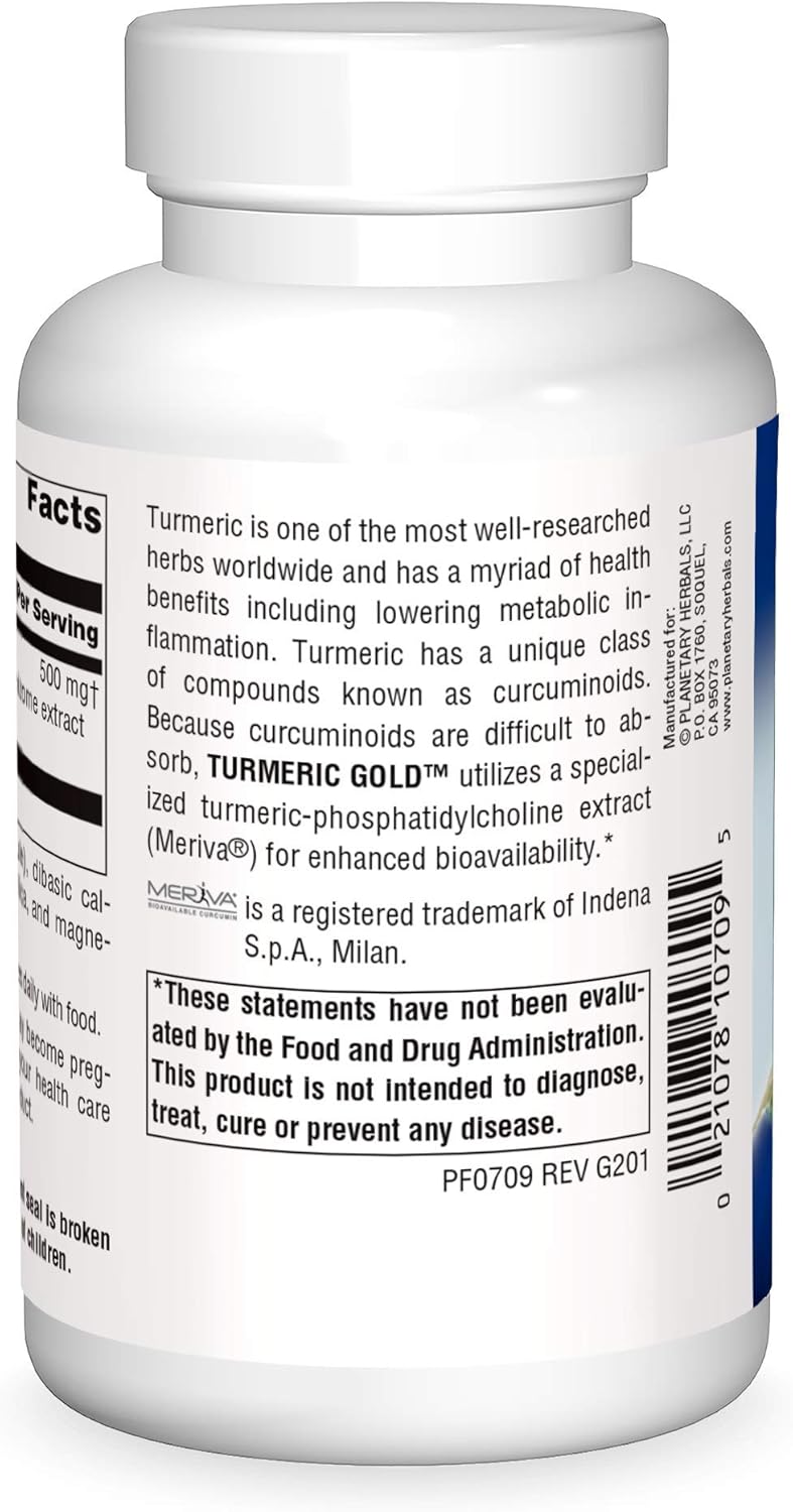 Natural Turmeric Gold Capsules - 500 Mg, 120 Count by Planetary Herbals