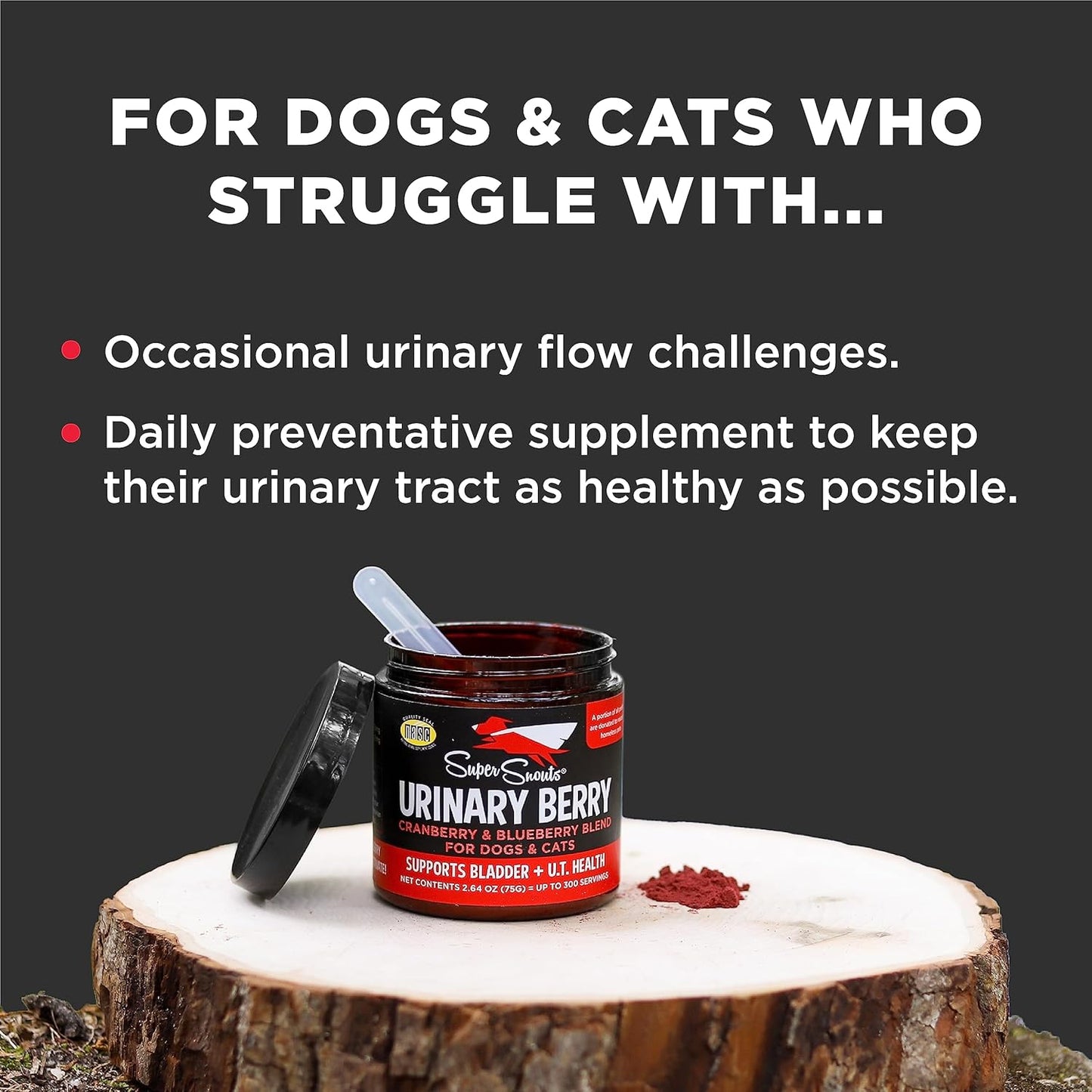 Natural Urinary Tract Supplements for Dogs & Cats with US & Canadian Blueberry & Cranberry Powder - Supports UTI, Kidney & Bladder Health - Made in USA - 2.64 oz
