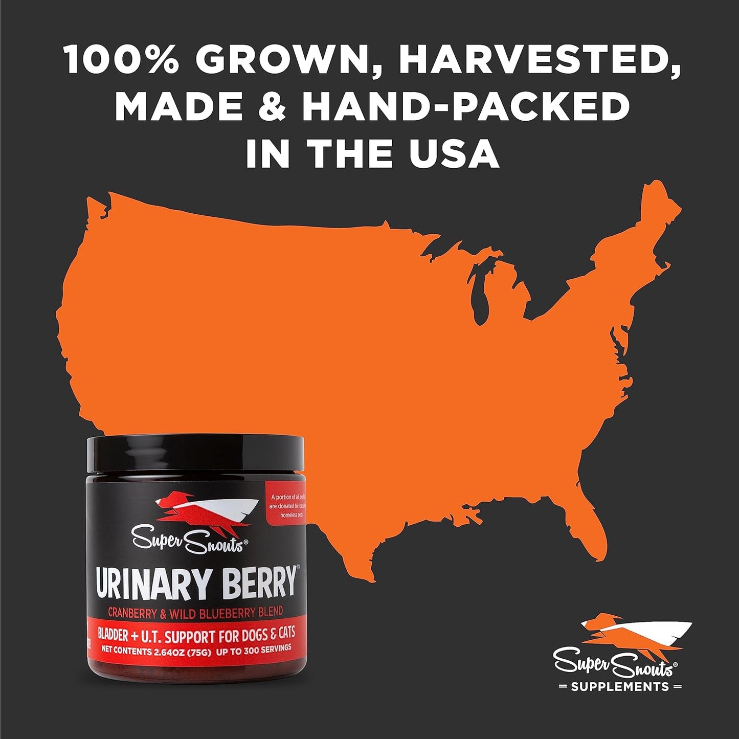 Natural Urinary Tract Supplements for Dogs & Cats with US & Canadian Blueberry & Cranberry Powder - Supports UTI, Kidney & Bladder Health - Made in USA - 2.64 oz