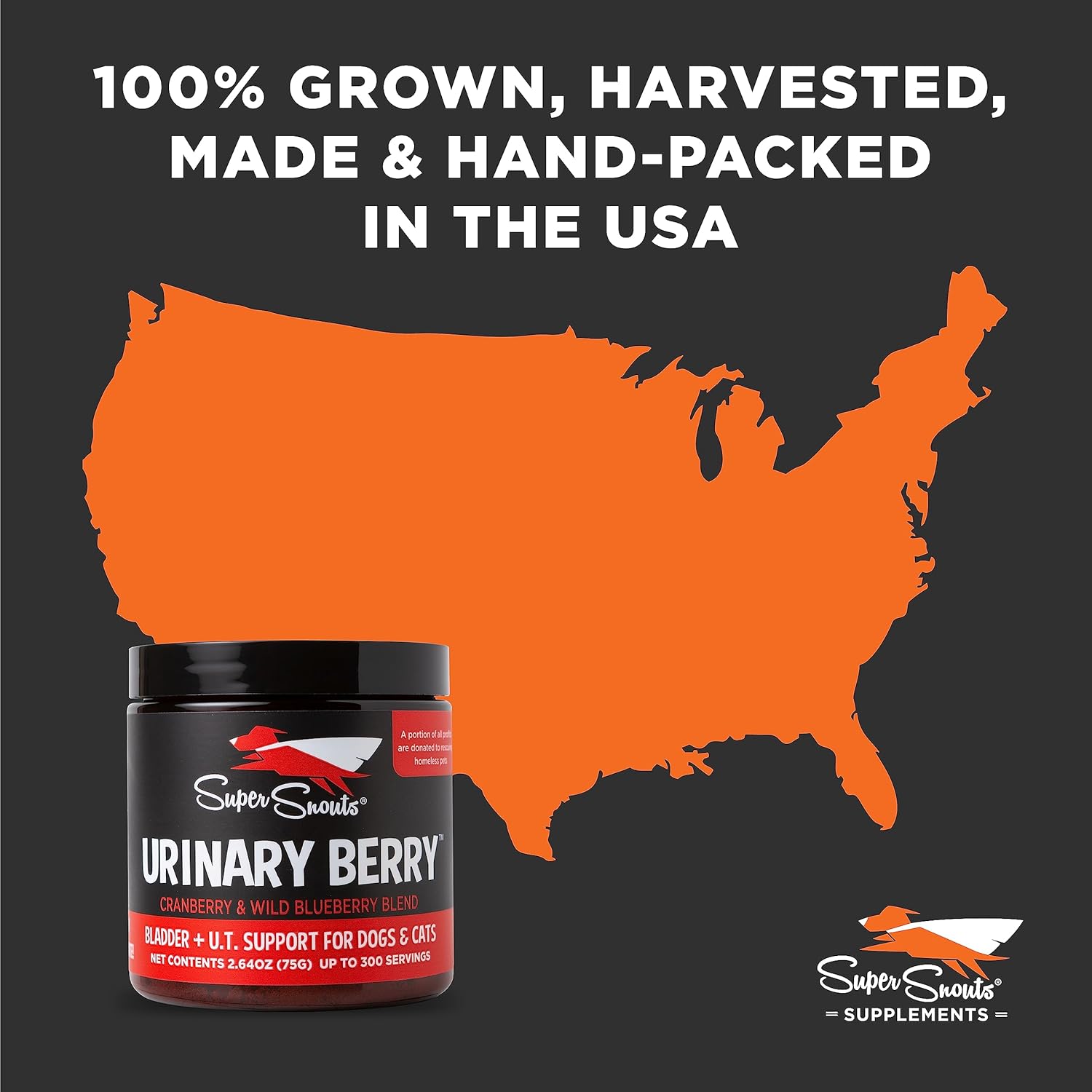 Natural Urinary Tract Supplements for Dogs & Cats with US & Canadian Blueberry & Cranberry Powder - Supports UTI, Kidney & Bladder Health - Made in USA - 2.64 oz