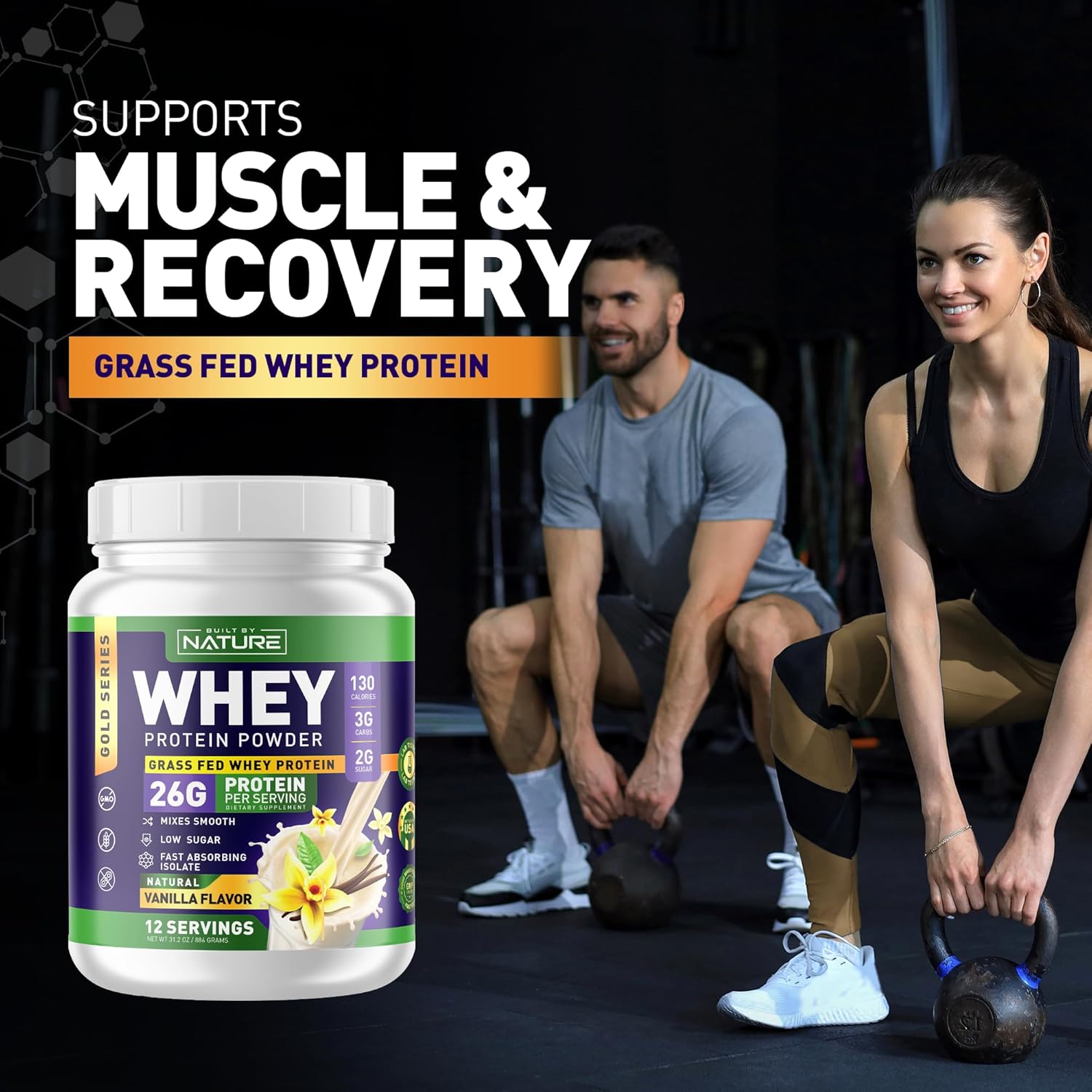 Natural Vanilla Whey Protein Powder - 100% Pure Whey Isolate, 26g Protein, Smooth Mixing, No Clumps - High Protein, Low Sugar Shake (12 Servings)