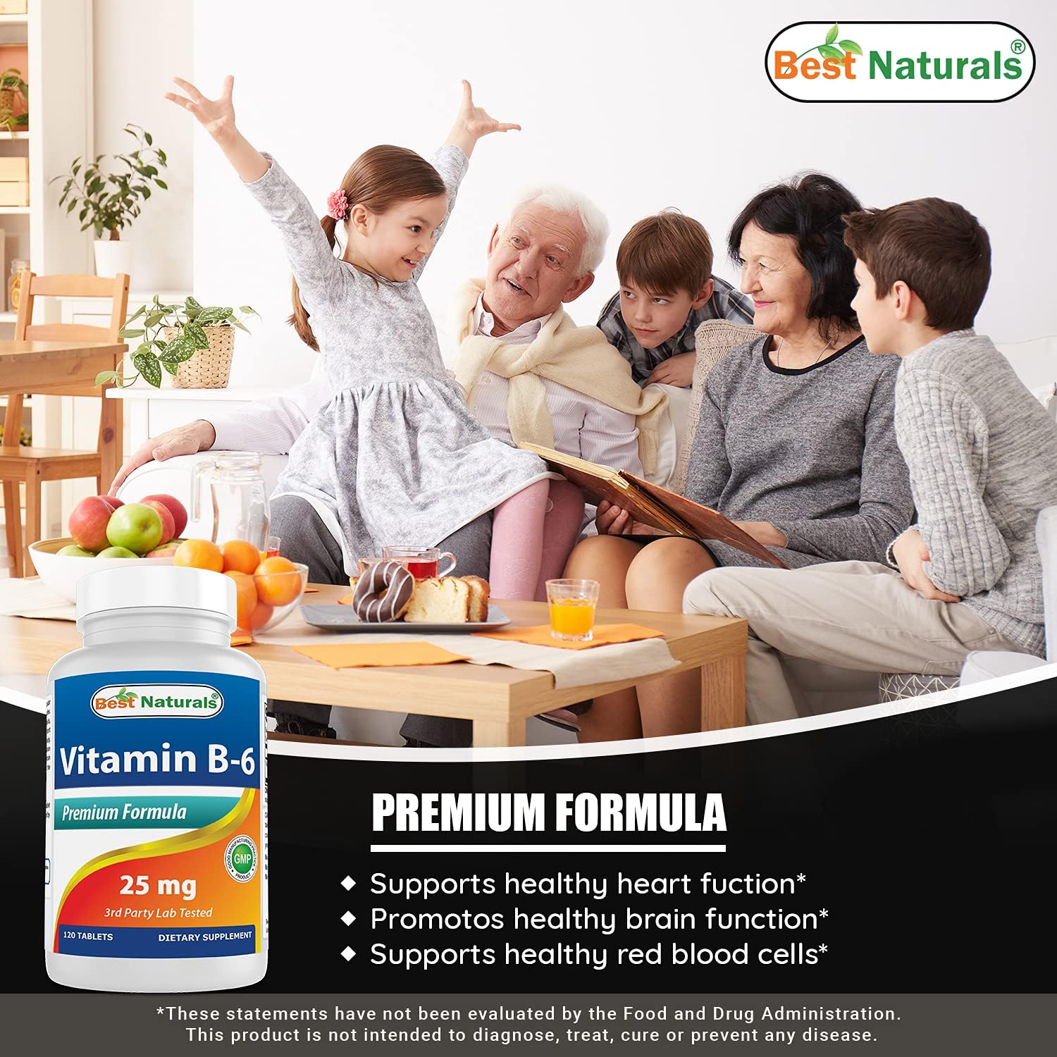 Natural Vitamin B6 25mg Supplement - 240 Tablets for Energy & Metabolism Support