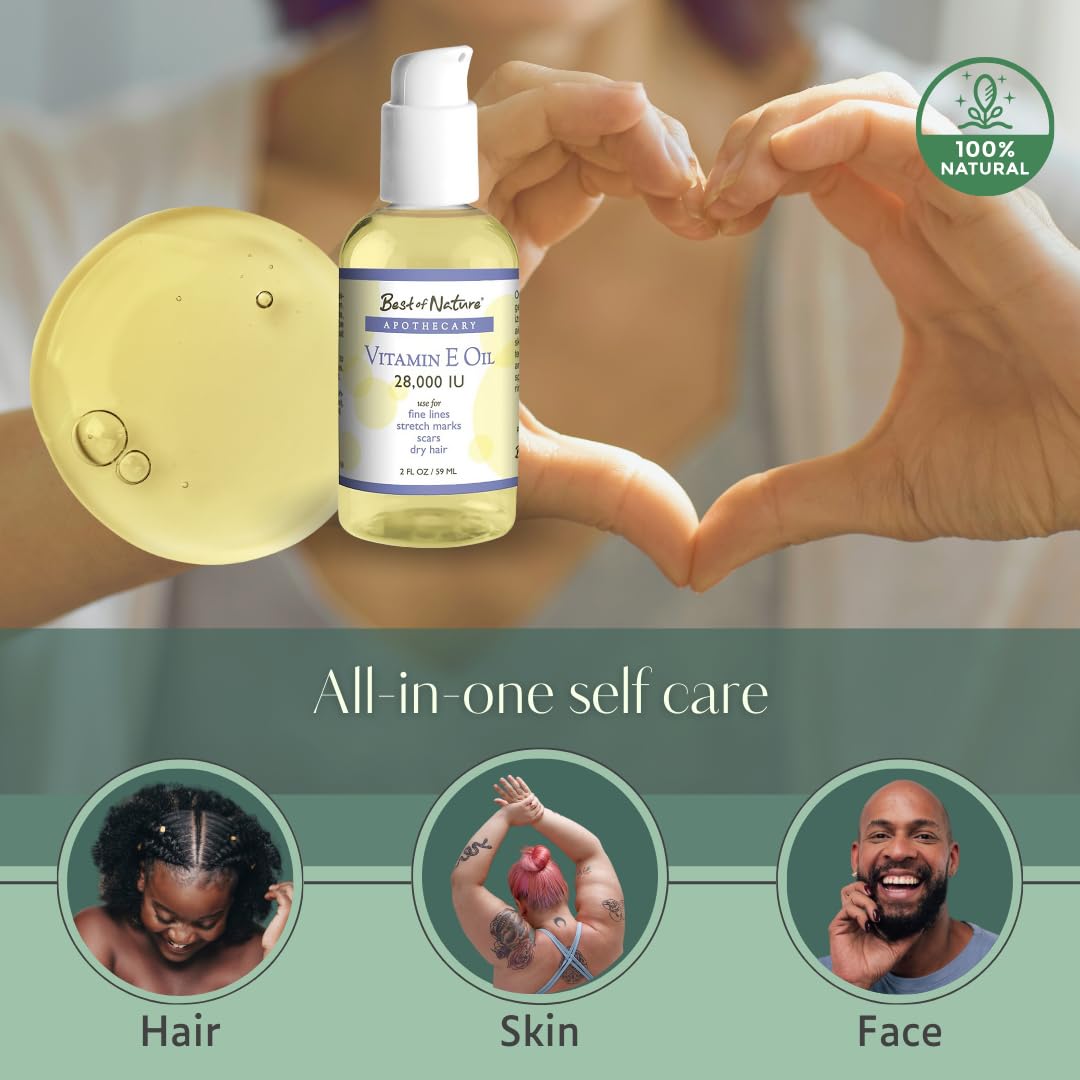 Natural Vitamin E Oil 28,000 IU - Unscented Moisturizer for Hair, Skin, Face, and Hands - Repair Formula for Damage