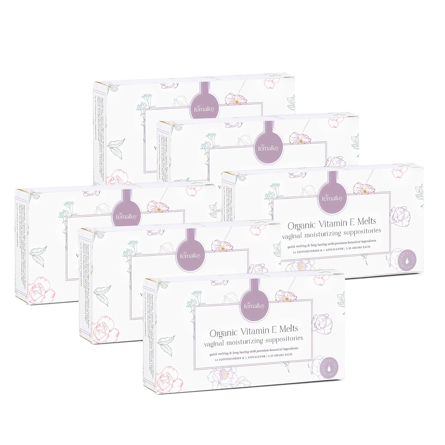 Natural Vitamin E Vaginal Suppositories for Dryness & Menopause, Moisturizing & Limited Ingredients, 70 Melts + Applicator