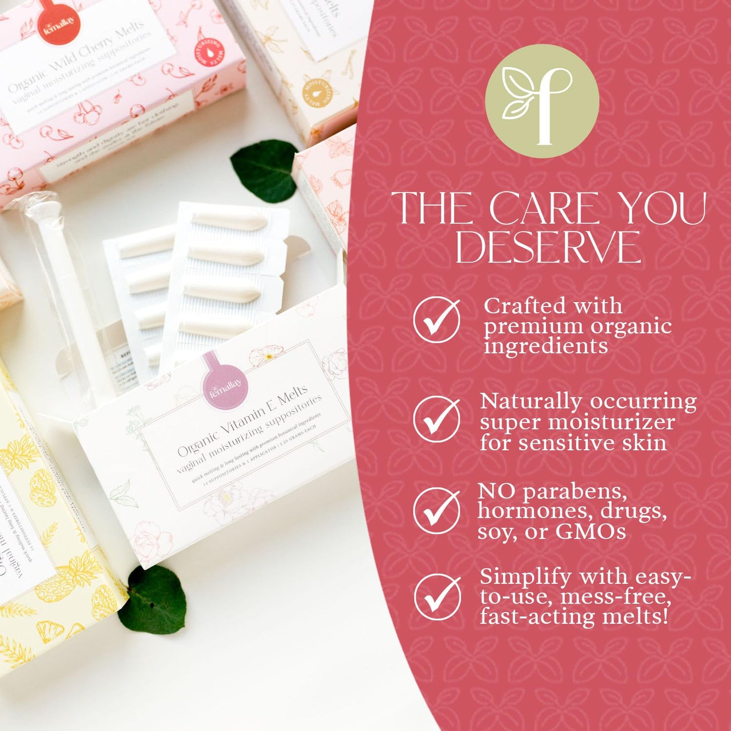 Natural Vitamin E Vaginal Suppositories for Dryness & Menopause, Moisturizing & Limited Ingredients, 70 Melts + Applicator