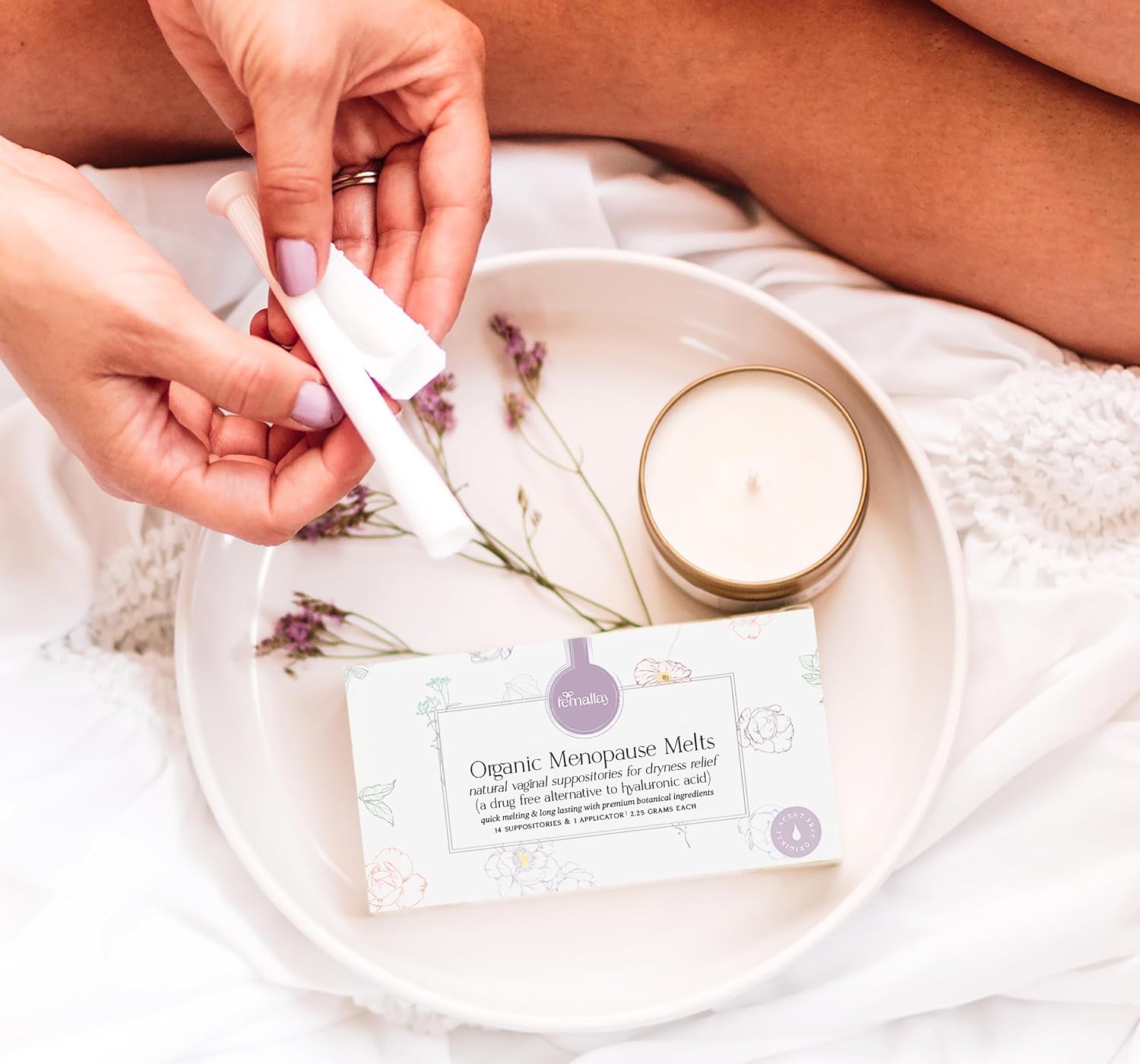 Natural Vitamin E Vaginal Suppositories for Dryness & Menopause, Moisturizing & Limited Ingredients, 70 Melts + Applicator