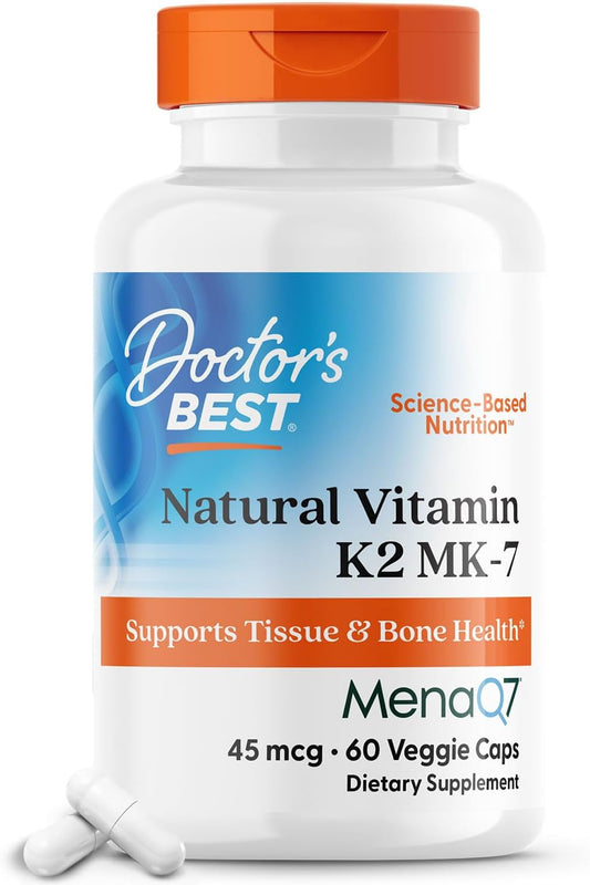 Natural Vitamin K2 MK-7 for Tissue & Bone Health - Non-GMO, Gluten Free, Soy Free, Vegan - 60 Veggie Capsules by Doctor's BEST