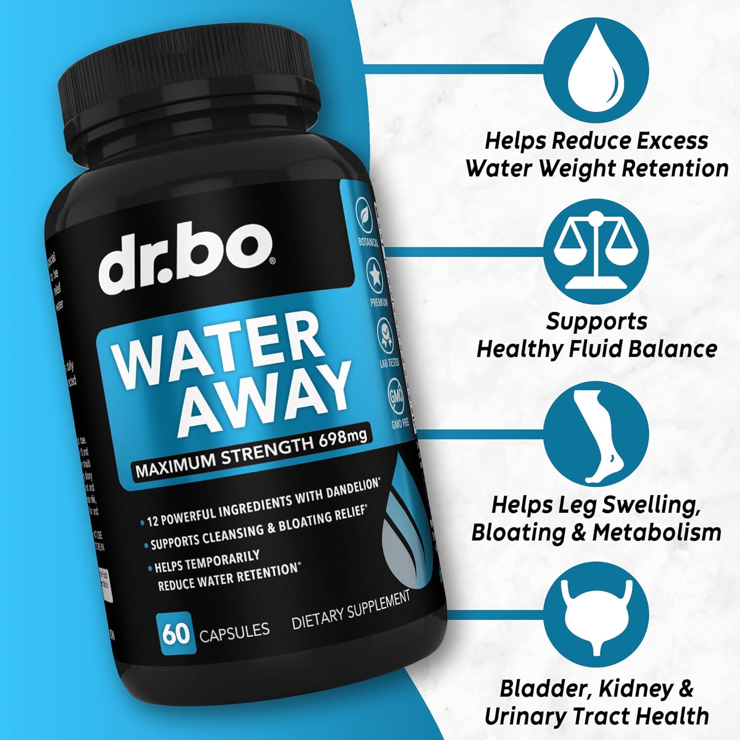 Natural Water Retention & Lymphatic Support Supplement - Diuretics & Cleanse Drops for Fluid Detox & System Support