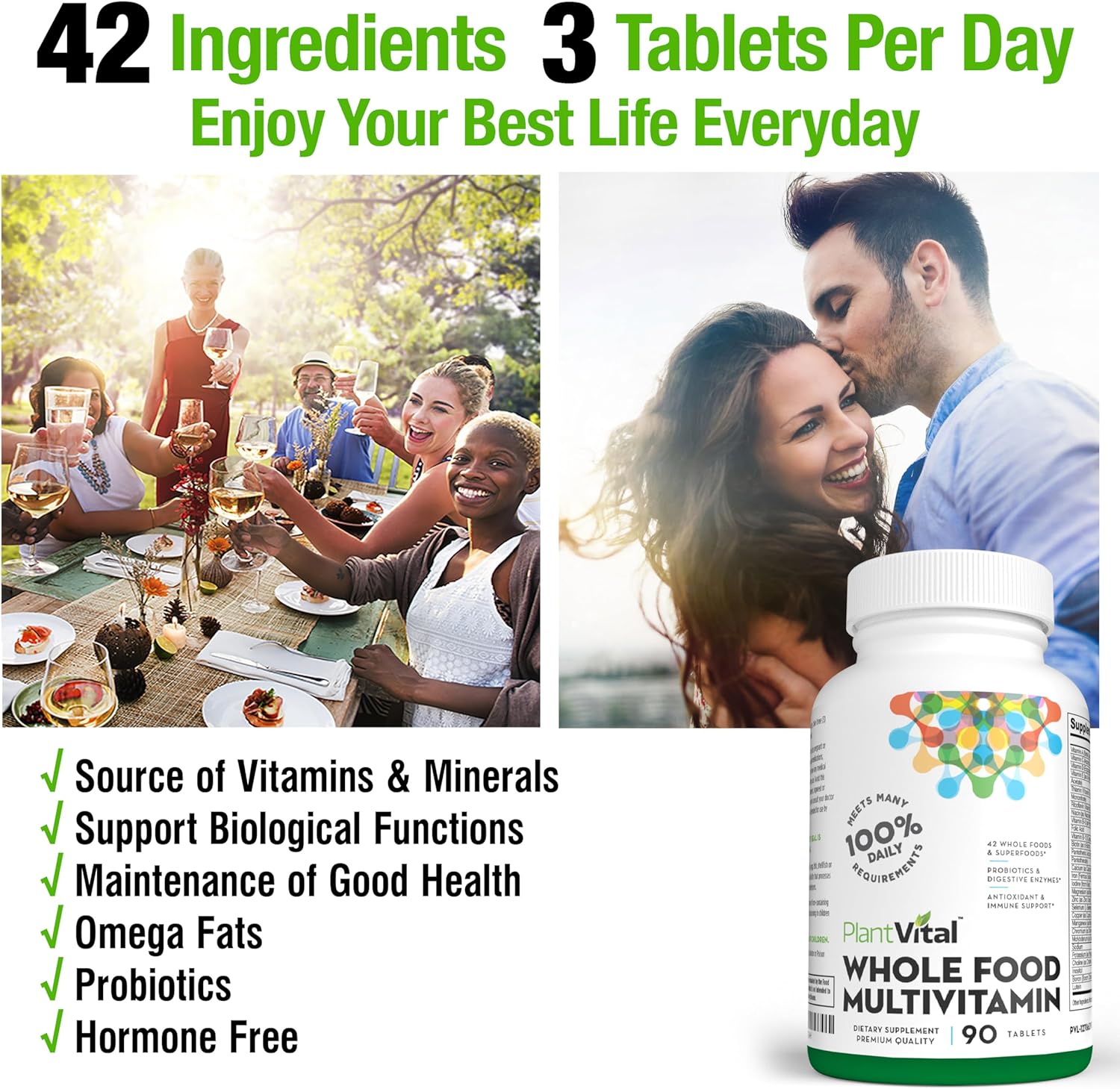 Natural Whole Food Multivitamin - 42 Superfoods, Raw Veggies & Fruits, Energy Boost - 180 Tablets