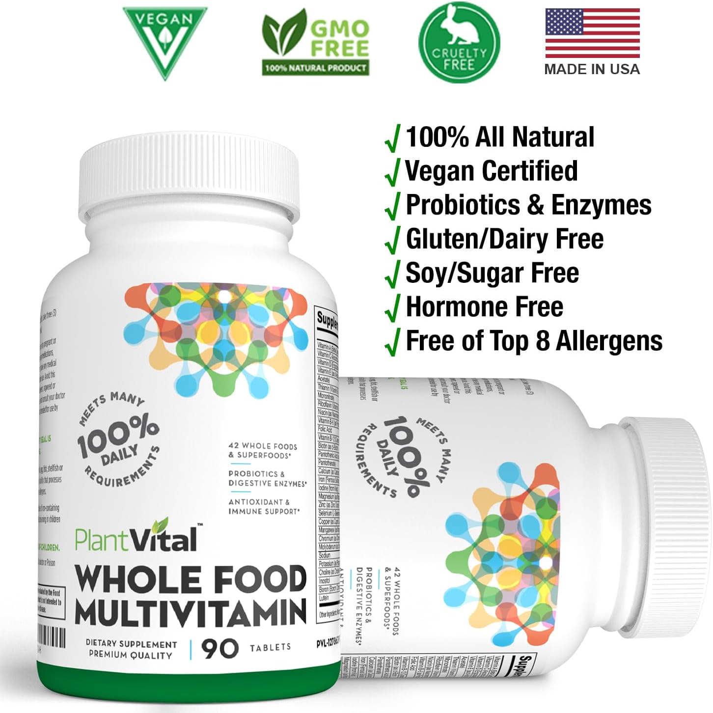 Natural Whole Food Multivitamin - 42 Superfoods, Raw Veggies & Fruits, Energy Boost - 180 Tablets