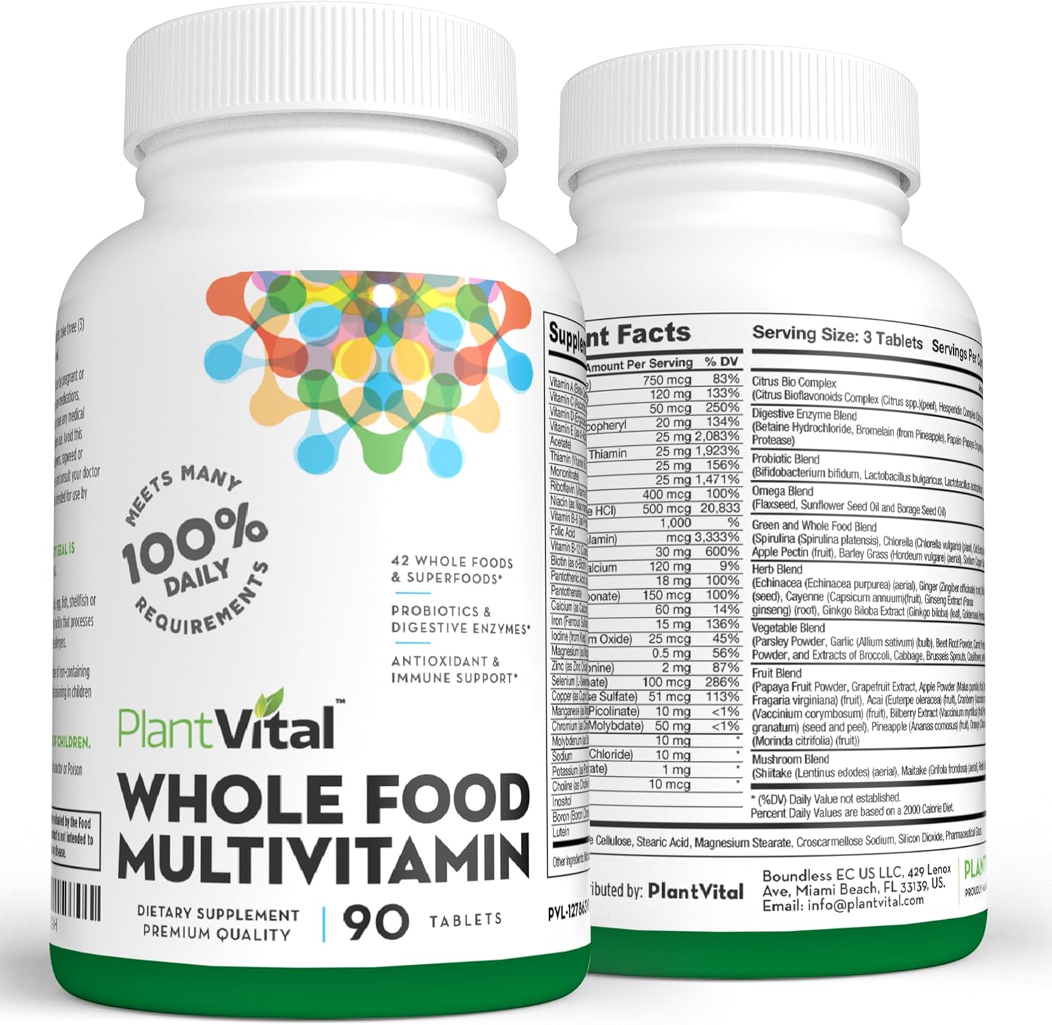 Natural Whole Food Multivitamin - 42 Superfoods, Raw Veggies & Fruits, Energy Boost - 180 Tablets