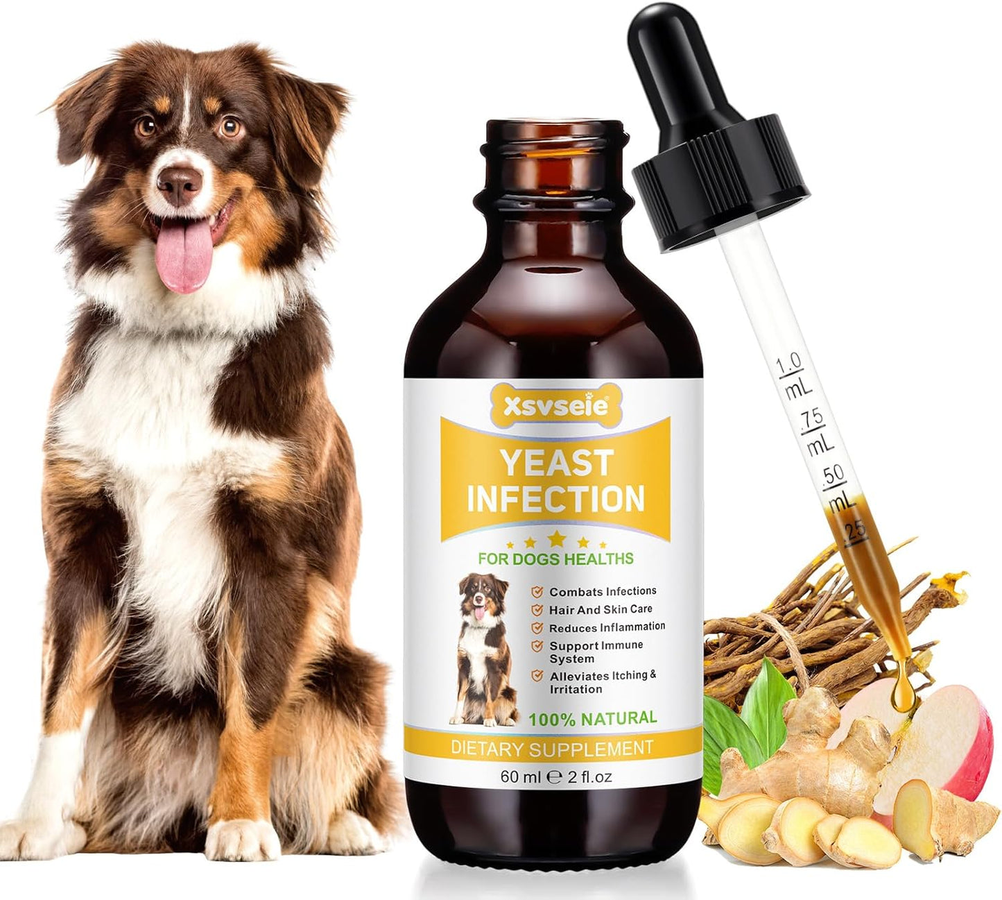 Natural Yeast Infection Treatment Drops for Dogs - Herbal Supplement Soothes Irritation & Itching across All Breeds & Sizes