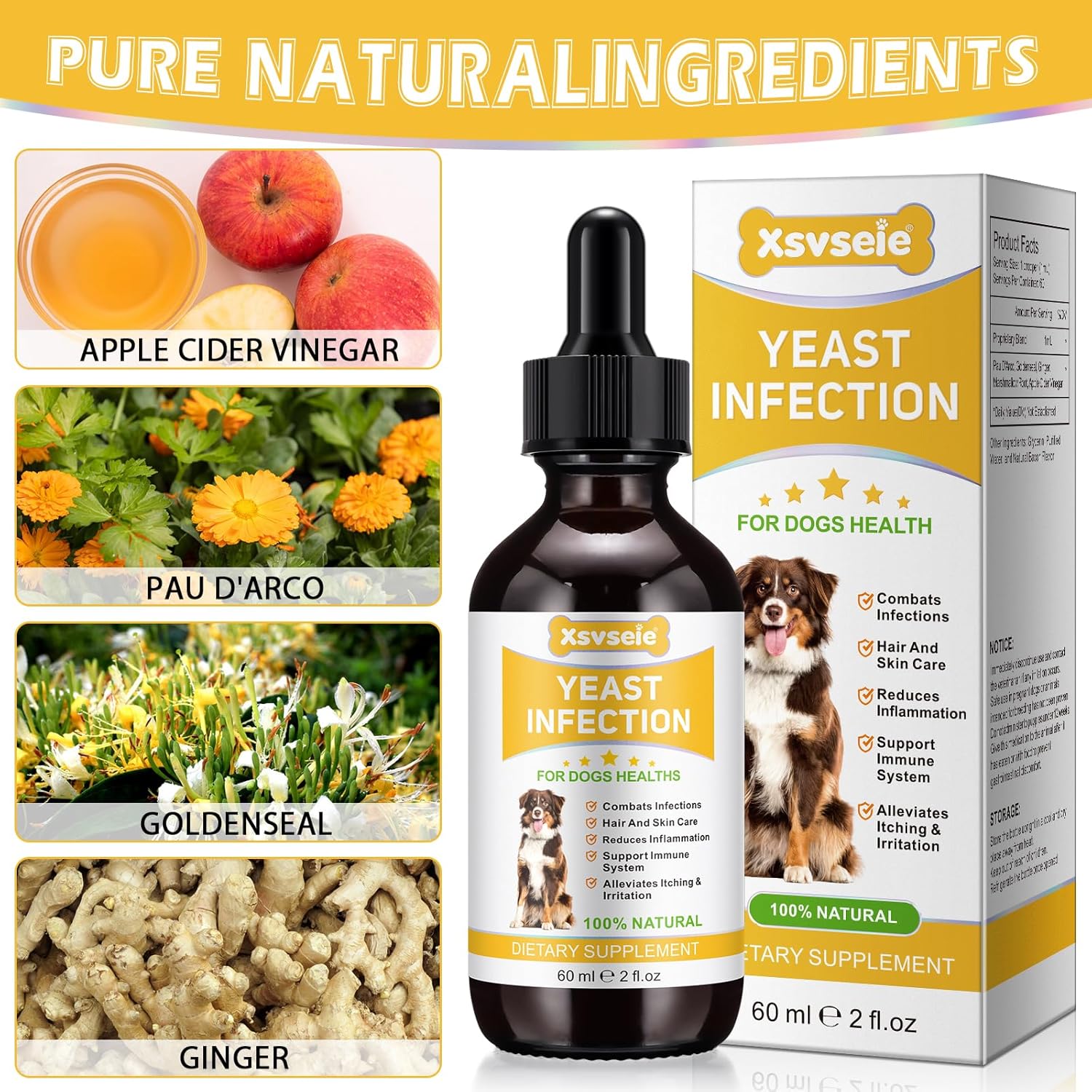Natural Yeast Infection Treatment Drops for Dogs - Herbal Supplement Soothes Irritation & Itching across All Breeds & Sizes