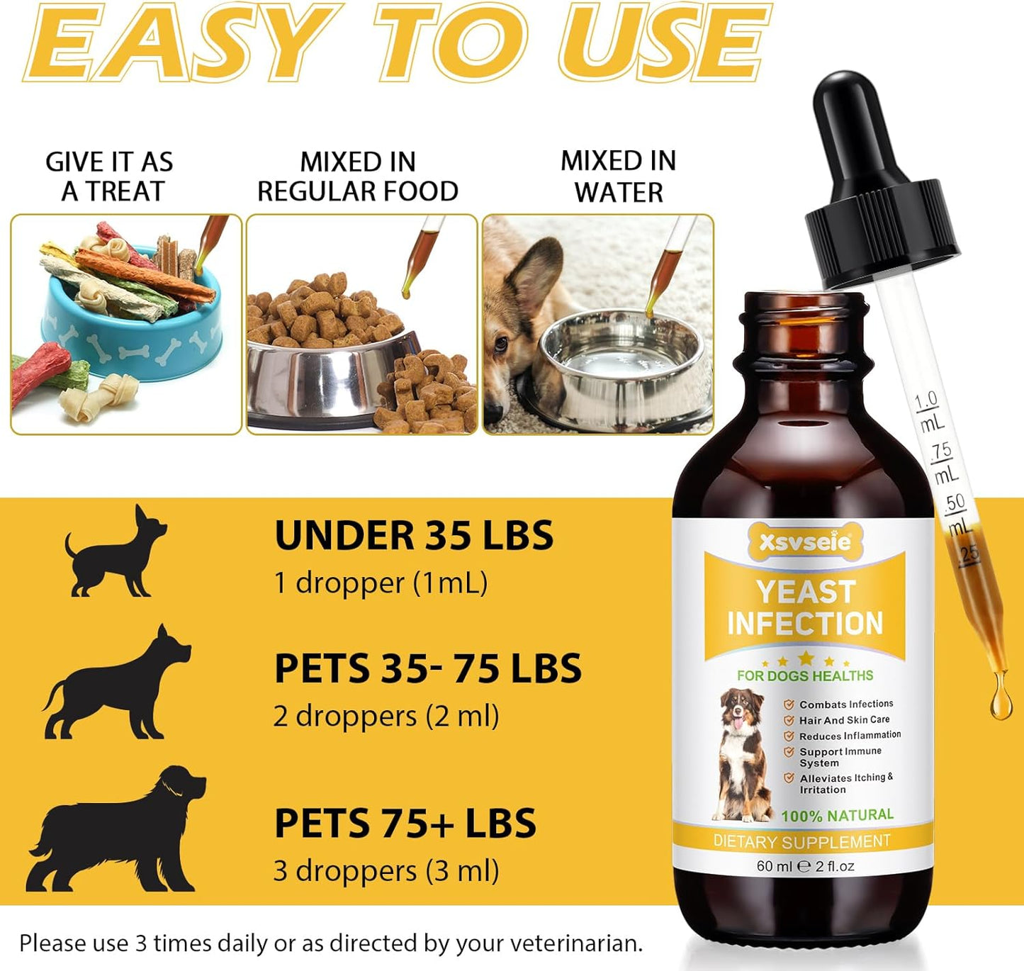 Natural Yeast Infection Treatment Drops for Dogs - Herbal Supplement Soothes Irritation & Itching across All Breeds & Sizes