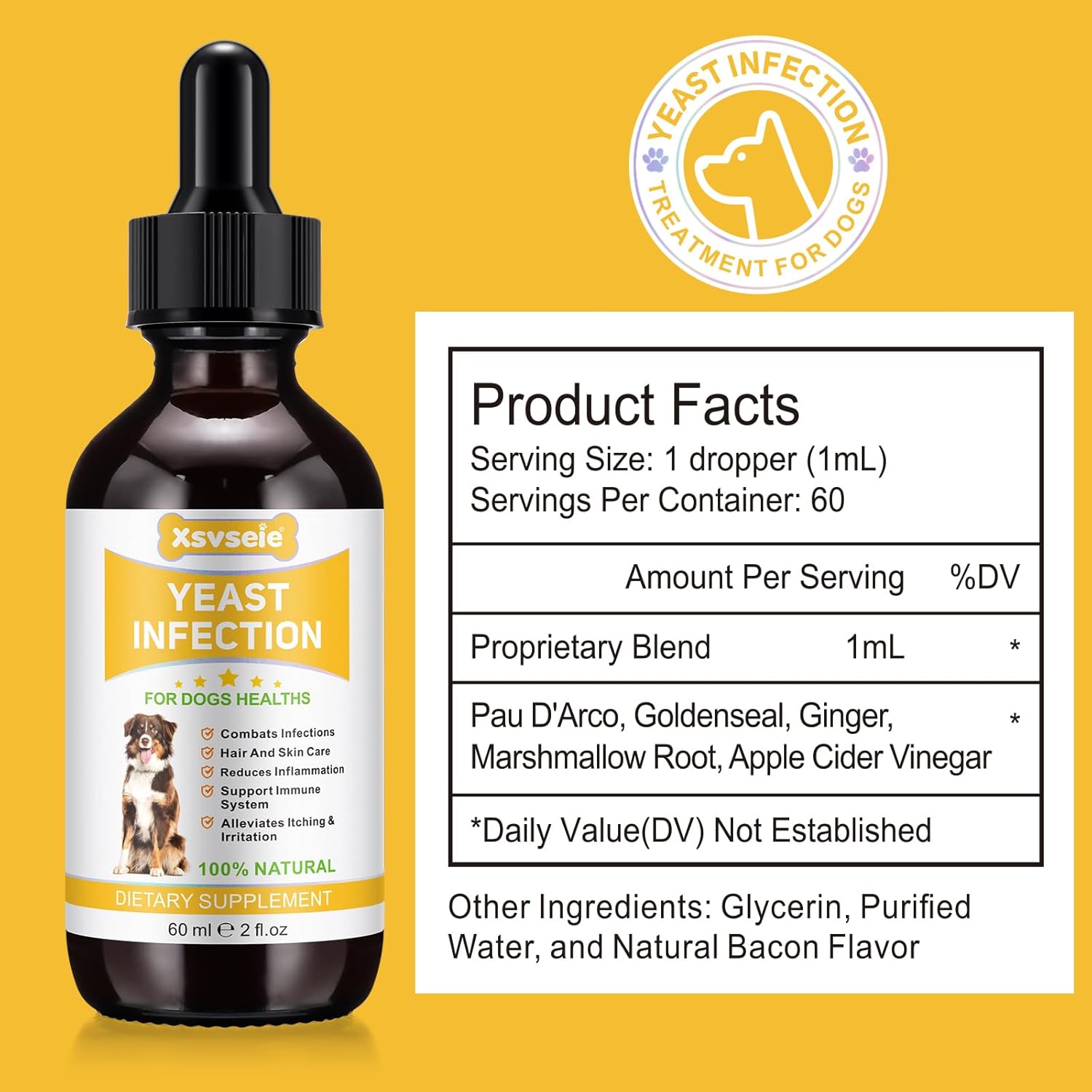 Natural Yeast Infection Treatment Drops for Dogs - Herbal Supplement Soothes Irritation & Itching across All Breeds & Sizes