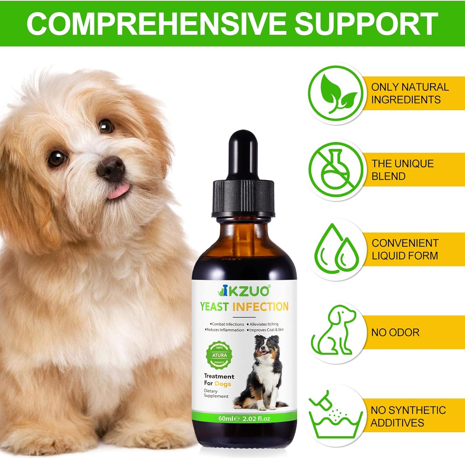 Natural Yeast Infection Treatment for Dogs - Effective Relief for Dog Ear Infections, Allergies, Inflammation, and Itching