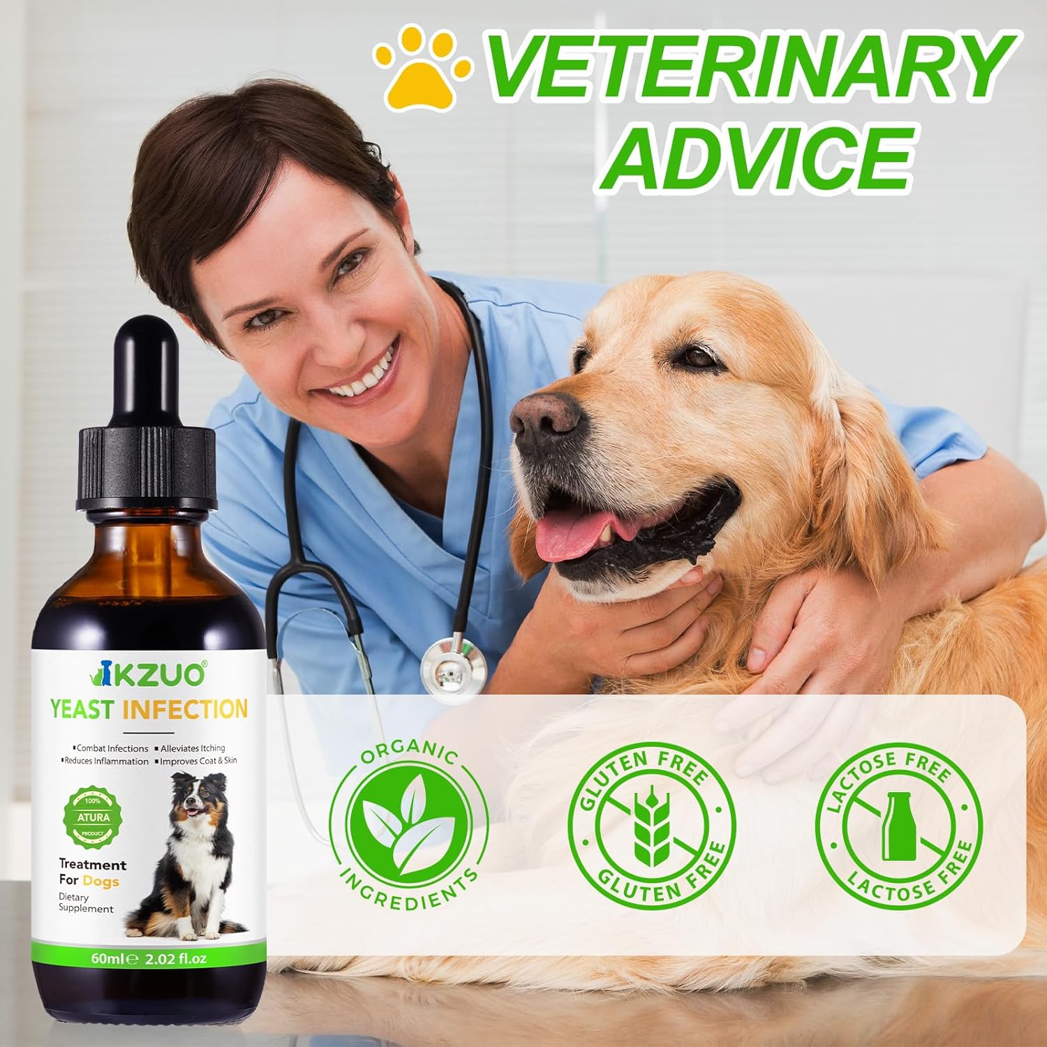 Natural Yeast Infection Treatment for Dogs - Effective Relief for Dog Ear Infections, Allergies, Inflammation, and Itching