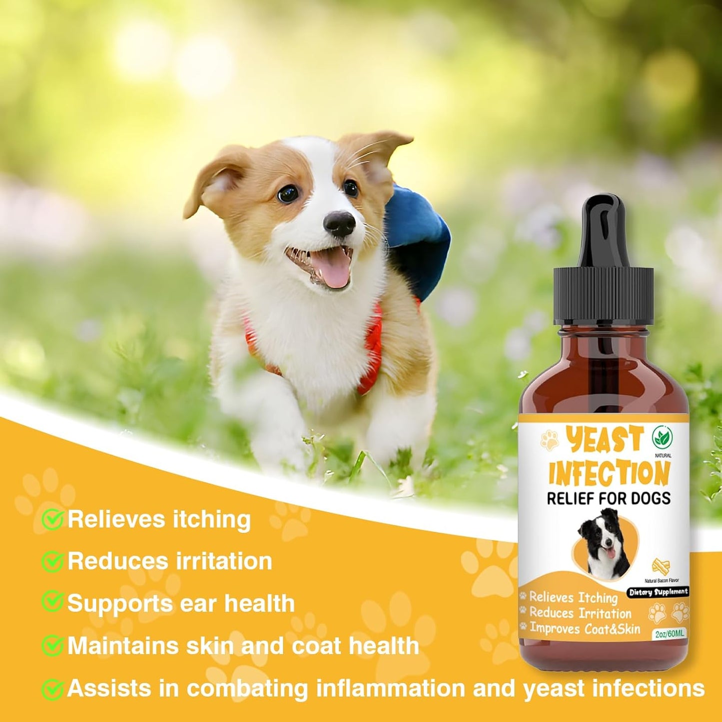 Natural Yeast Infection Treatment for Dogs - Supports Itch, Inflammation, Allergy Relief & More - Dog Ear Infection Relief