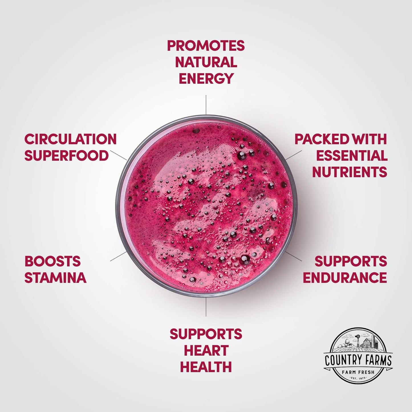 Naturally Boost Circulation with COUNTRY FARMS Cherry Beet Powder - 60 Servings